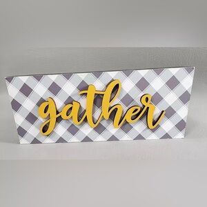 🌸 4 for $20  "GATHER" Wood Sign Box Black Frame 10”x 4” Buffalo Plaid - NEW